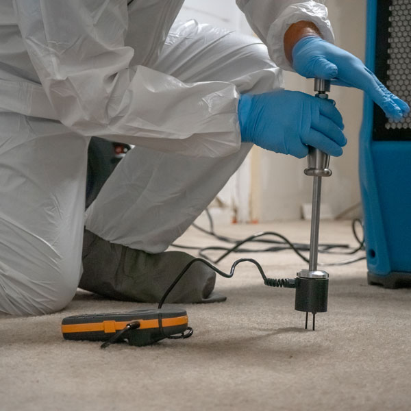 technician testing floor for moisture