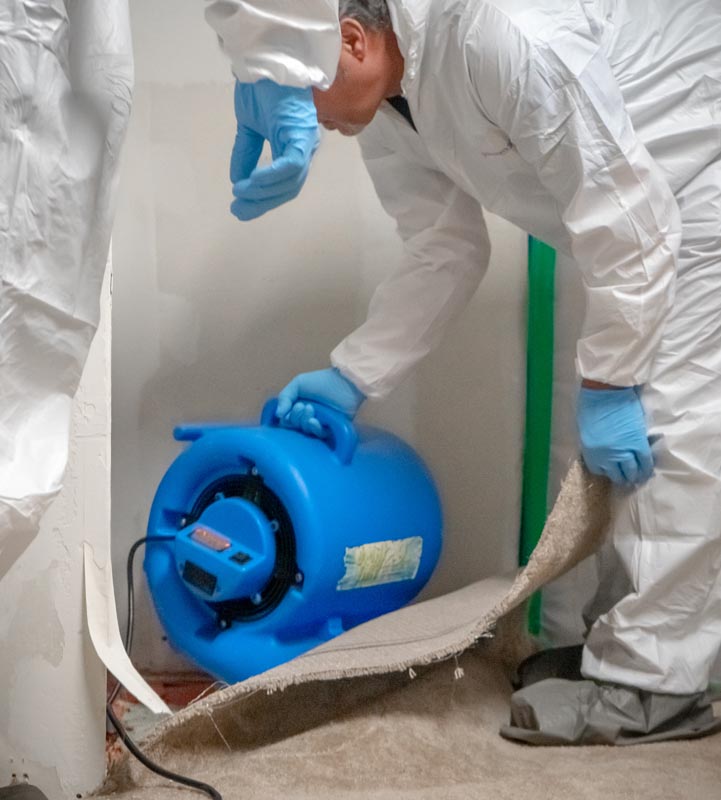 technician placing fan to dry floor