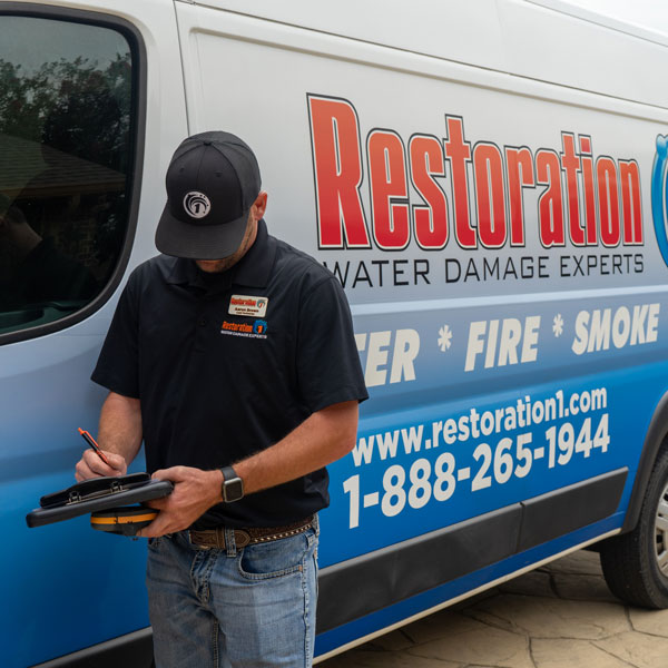 technician filling out paperwork
